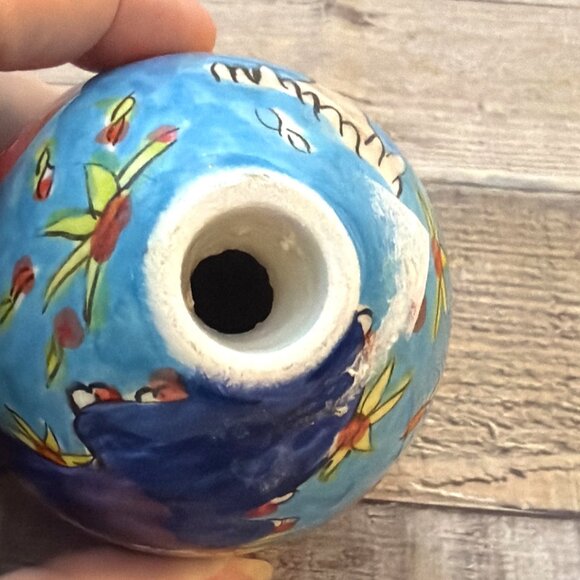 Hand-Painted Turkish Ceramic Pottery Egg Istanbul Grand Bazaar Blue Folk Art VTG - Picture 10 of 13